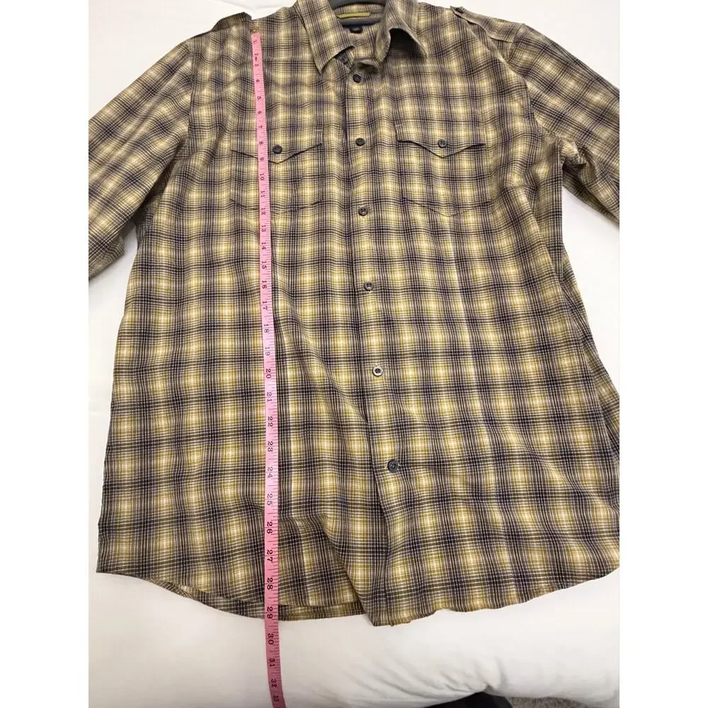 Banana Republic Mens XL Ombre Plaid Utility Shirt Slim Fit Epaulet